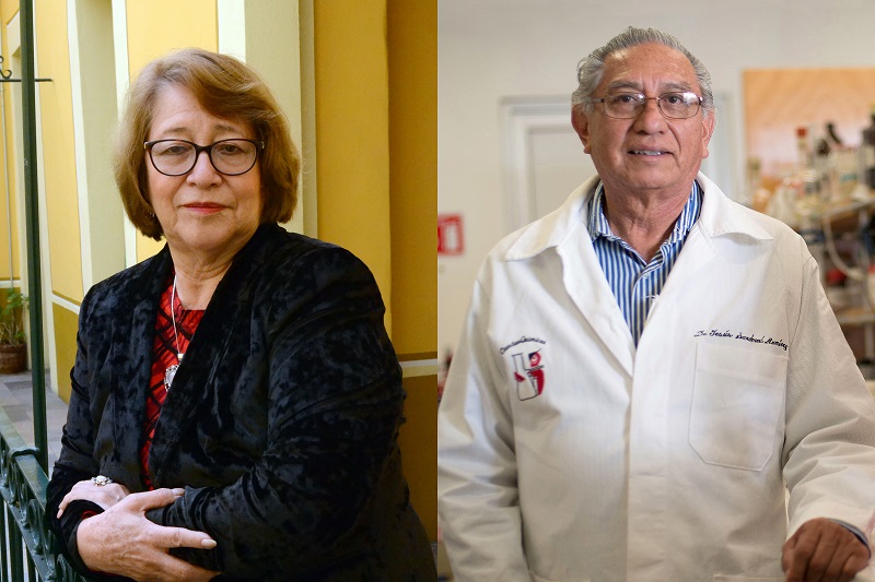 Gloria Arminda Tirado Villegas y Jesús Sandoval Ramírez fueron distinguidos por sus aportes en Historia y Química, respectivamente. (BUAP)
