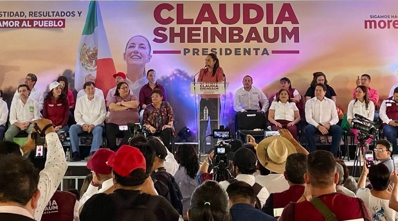 Claudia Sheinbaum, candidata presidencial de Morena-TT-PVEM, durante una reunión con simpatizantes en Azcapotzalco, CDMX. Foto Roberto García Ortiz