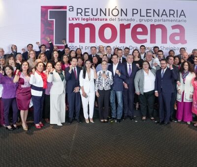 Claudia Sheinbaum celebra bancada histórica de Morena con 66 senadores y senadoras. (Especial)