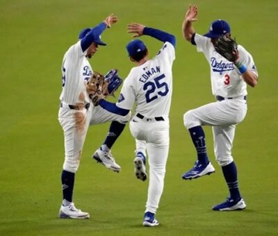 Tommy Edman y el dominicano Teoscar Hernández también conectaron jonrones por los Dodgers. Foto AP.