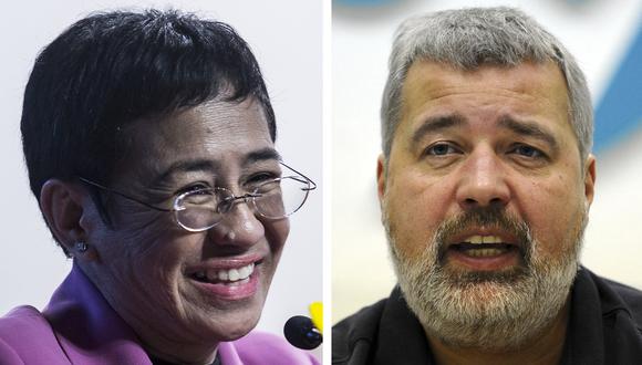 Esta combinación de fotos muestra a María Ressa (izq.), cofundadora y directora ejecutiva del sitio web de noticias Rappler, con sede en Filipinas, y Dmitry Muratov, editor en jefe del principal periódico de oposición de Rusia, Novaya Gazeta. (Foto de Isaac LAWRENCE / AFP).
