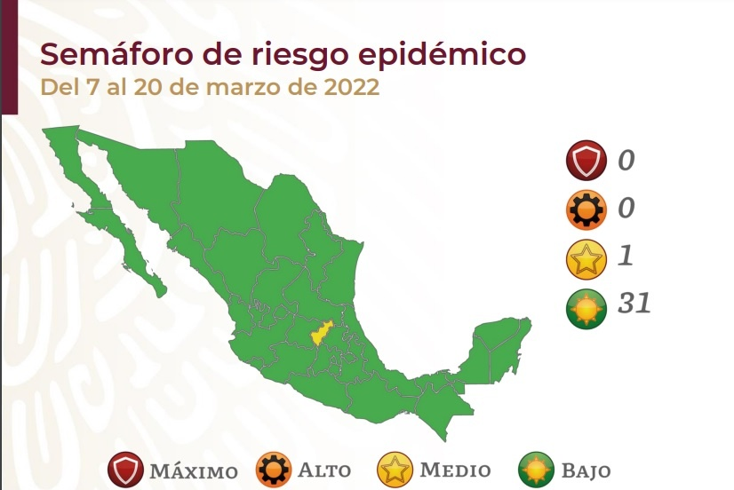 Semáforo Epidemiológico del 7 al 20 de marzo de 2022. Foto SSa