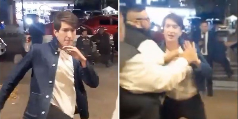 Fotogramas del video en el que Juan Pablo Sánchez Gálvez agrede a guardias de seguridad, en Polanco, en 2023.