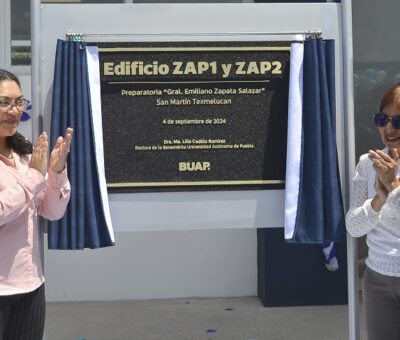 Inaugura la rectora Lilia Cedillo dos nuevos edificios en la Preparatoria Emiliano Zapata, extensión San Martín Texmelucan. (BUAP)