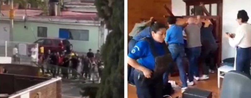 El grupo de choque y los socios intentando evitar su ingreso. Foto: Tomadas de video