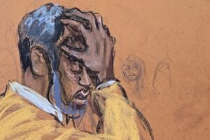 Una ilustración de Sean 'Diddy' Combs durante su audiencia en Nueva York, el 3 de octubre de 2025. Foto: REUTERS