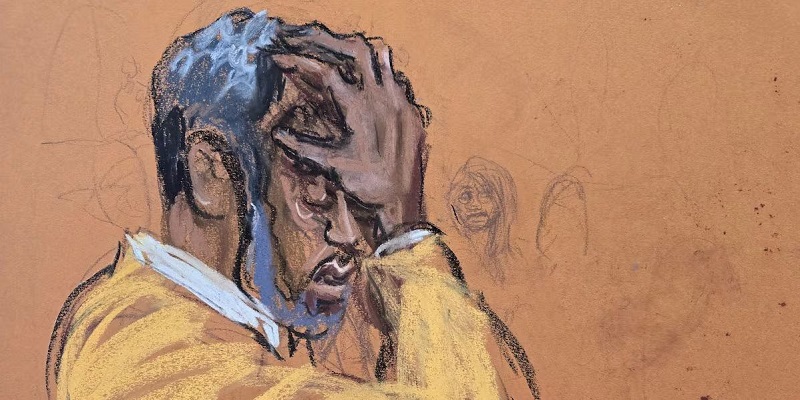 Una ilustración de Sean 'Diddy' Combs durante su audiencia en Nueva York, el 3 de octubre de 2025. Foto: REUTERS