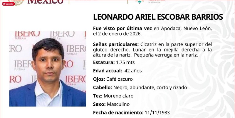 Leonardo Ariel Escobar Barrios es de origen colombiano. Foto: Comisión Nacional de Búsqueda de Personas Desaparecidas México