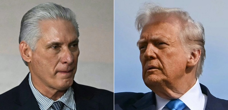 El presidente de Cuba, Miguel Díaz-Canel (izq.), y el presidente de Estados Unidos, Donald Trump. Foto AFP /Archivo