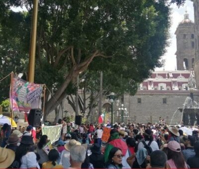 Protesta contra el cablebús en Puebla. Foto: Especial