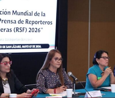 Primavera Téllez, Gabriela Valdepeñas, Balbina Flores Martínez y Érika Paz, en la presentación del informe “Clasificación Mundial de la Libertad de Prensa de Reporteros Sin Fronteras (RSF) 2026”. Foto: Cámara de Diputados