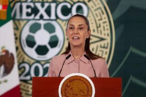 La presidenta Claudia Sheinbaum, durante su conferencia de esta mañana desde Palacio Nacional. Foto Cuartoscuro