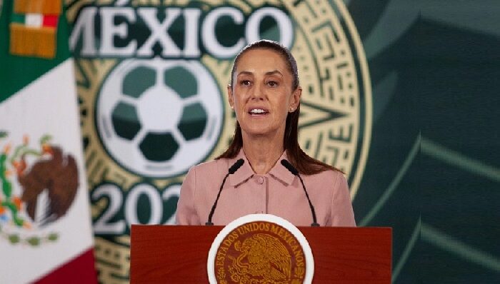 La presidenta Claudia Sheinbaum, durante su conferencia de esta mañana desde Palacio Nacional. Foto Cuartoscuro