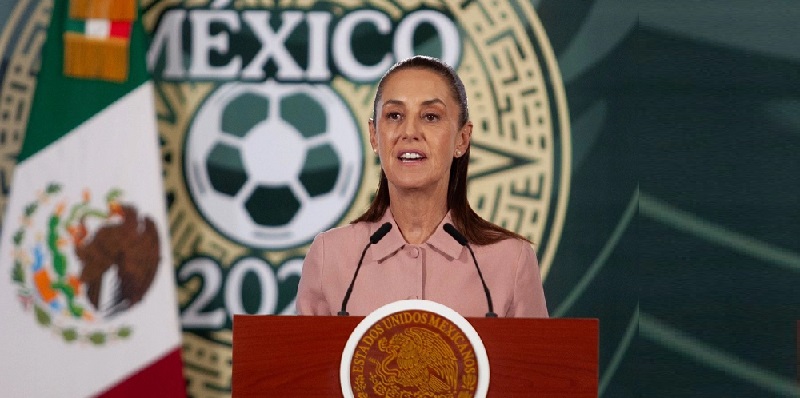 La presidenta Claudia Sheinbaum, durante su conferencia de esta mañana desde Palacio Nacional. Foto Cuartoscuro