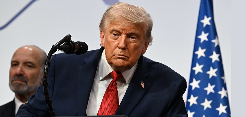 Donald Trump habla durante una conferencia de prensa en la cumbre del G7 en Evian-les-Bains el miércoles. Fotografía: Jeanne Accorsini/Sipa/Shutterstock
