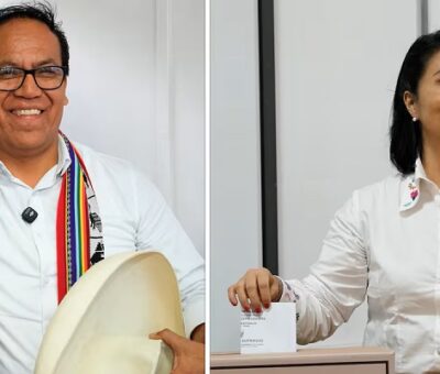 Roberto Sánchez y Keiko Fujimori tras emitir su voto el 7 de junio de 2026.
