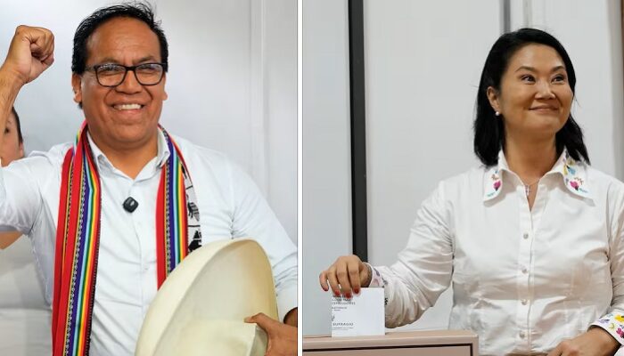 Roberto Sánchez y Keiko Fujimori tras emitir su voto el 7 de junio de 2026.