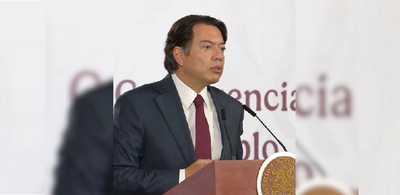 El secretario de Educación, Mario Delgado, durante la conferencia presidencial de esta mañana desde Palacio Nacional. Imagen tomada de la transmisión en vivo