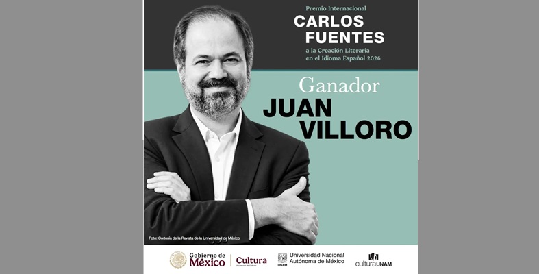 El anuncio de la entrega del galardón a Juan Villoro.(Especial)